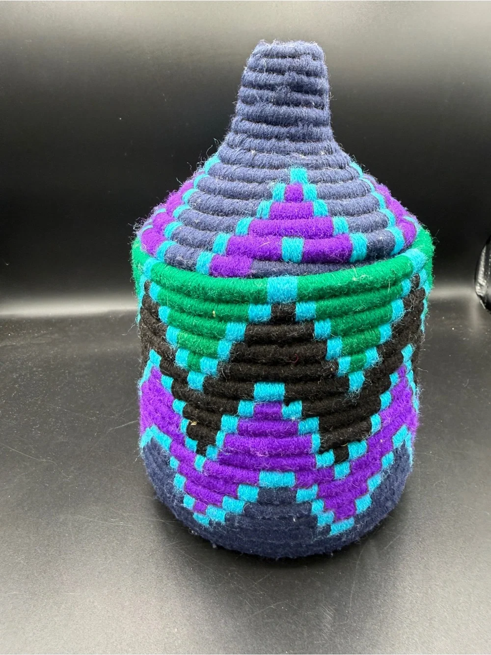 Handwoven Berber Basket w/ Lid Handmade Storage Geometric Pattern
